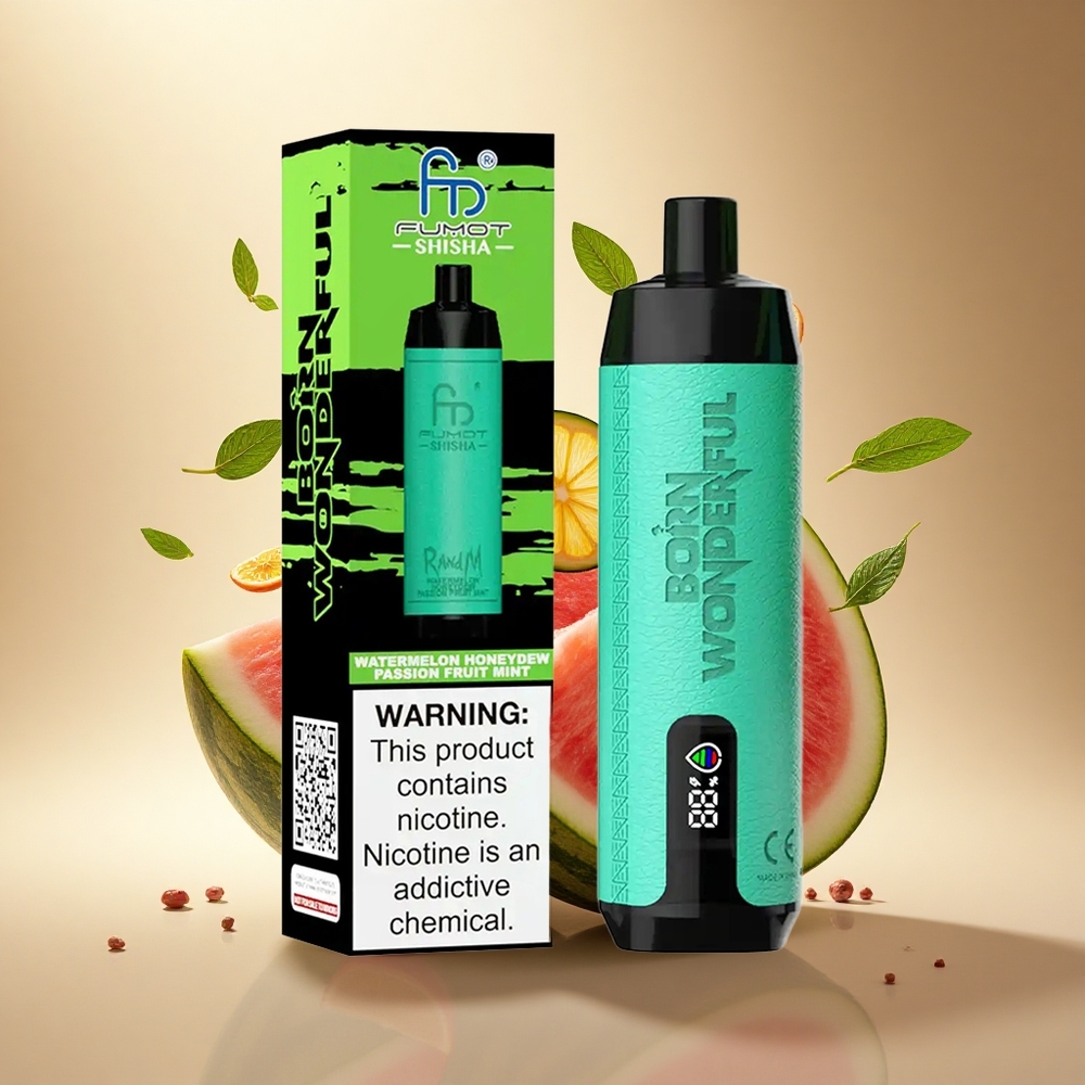 RandM Fumot Shisha 10000 Puffs Arbūzas Melionas Passion Vaisiai Mėta su LED Indikatoriumi ir 0,6ohm Tinklelio Ritė