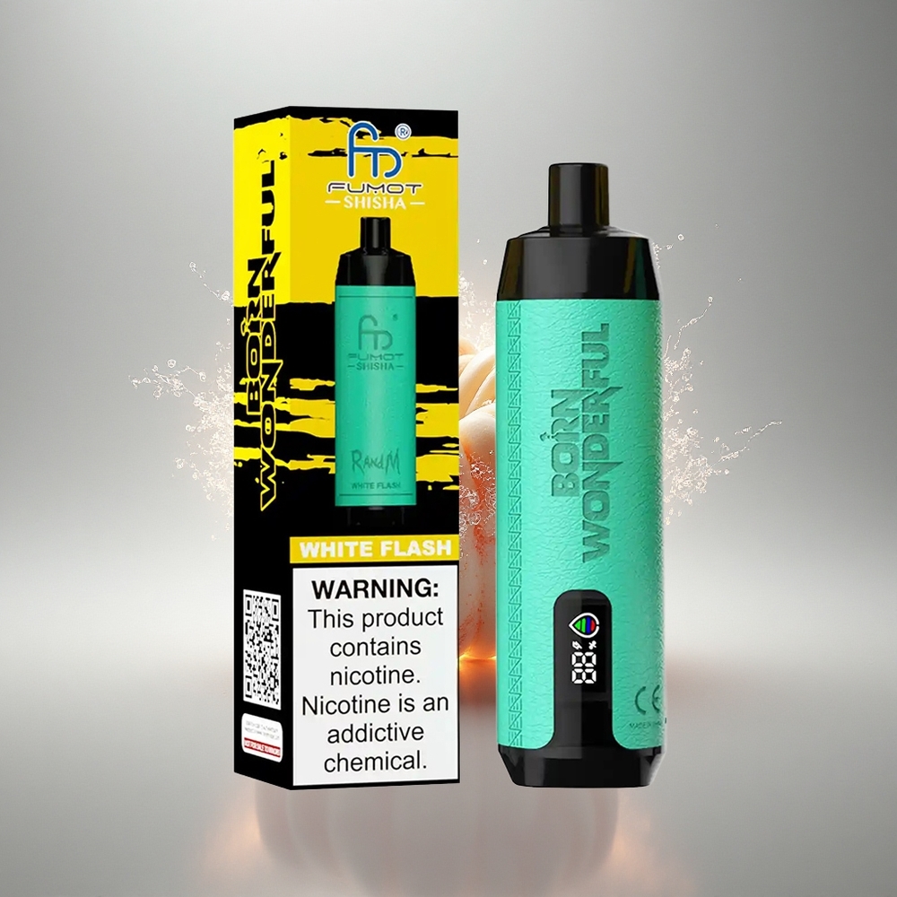 RandM Fumot Shisha 10000 Puffs Baltasis Žybsnis su LED Indikatoriumi ir 0,6Ω Tinklelio Apviju