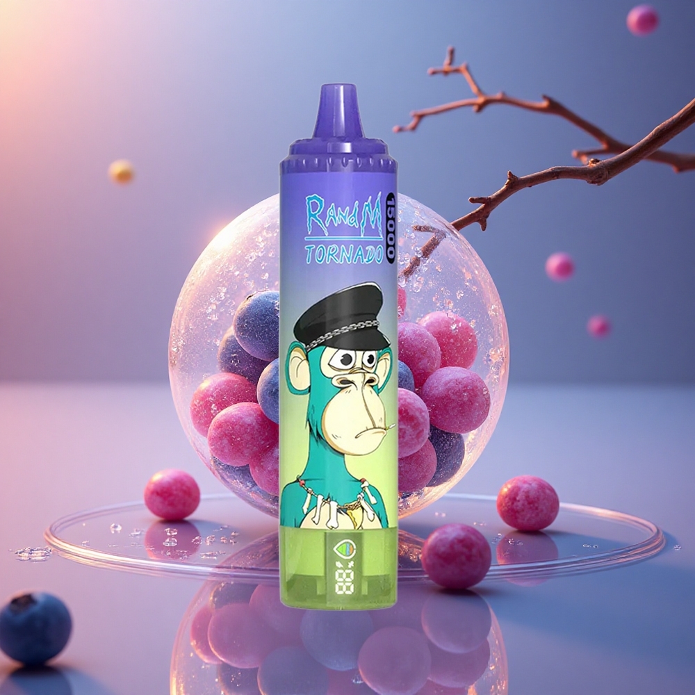 RandM Fumot Tornado 15000 Puffs Mėlynųjų Gervuogių Burbuliai Gumos 25ml 850mAh Tipo-C