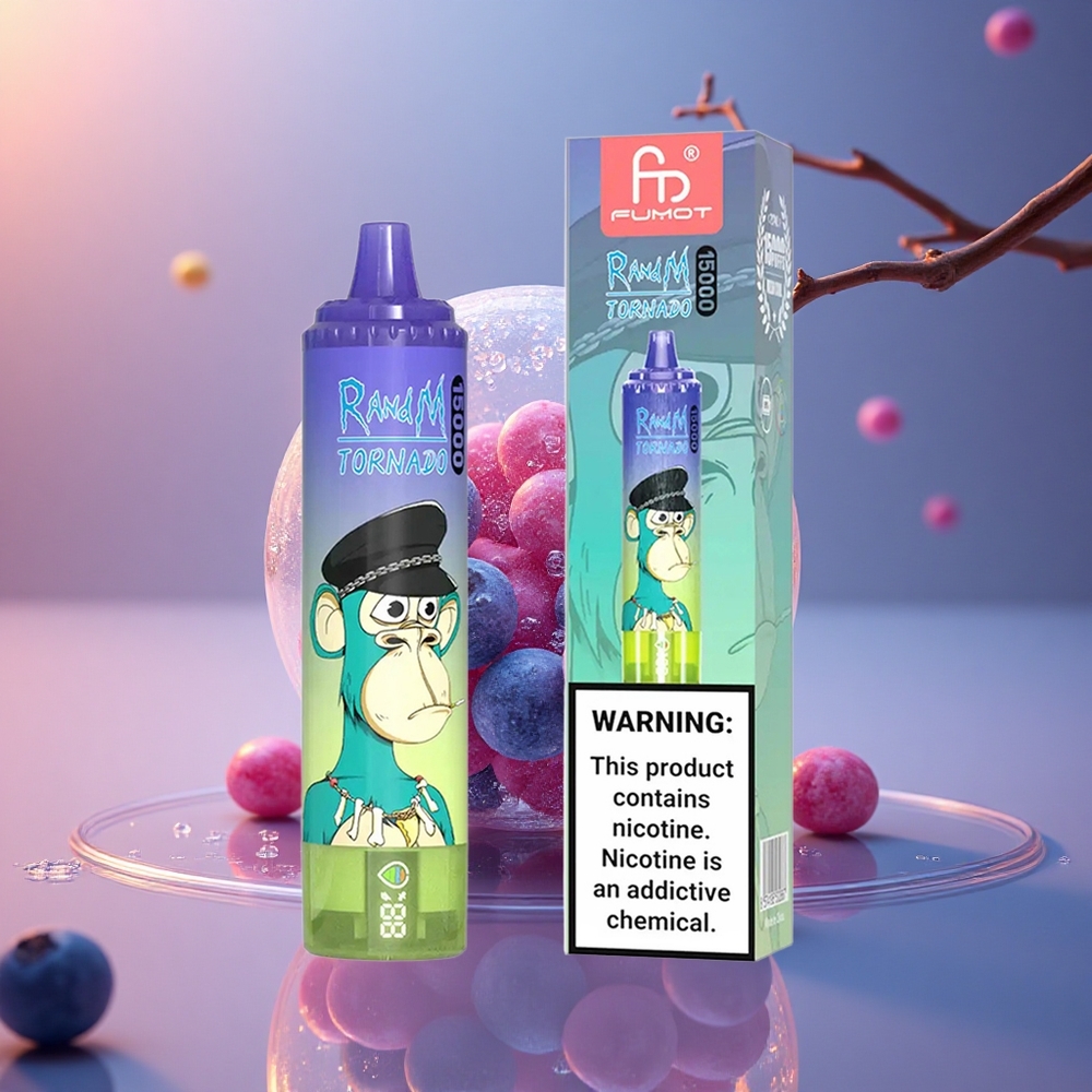 RandM Fumot Tornado 15000 Puffs Mėlynųjų Gervuogių Burbuliai Gumos 25ml 850mAh Tipo-C