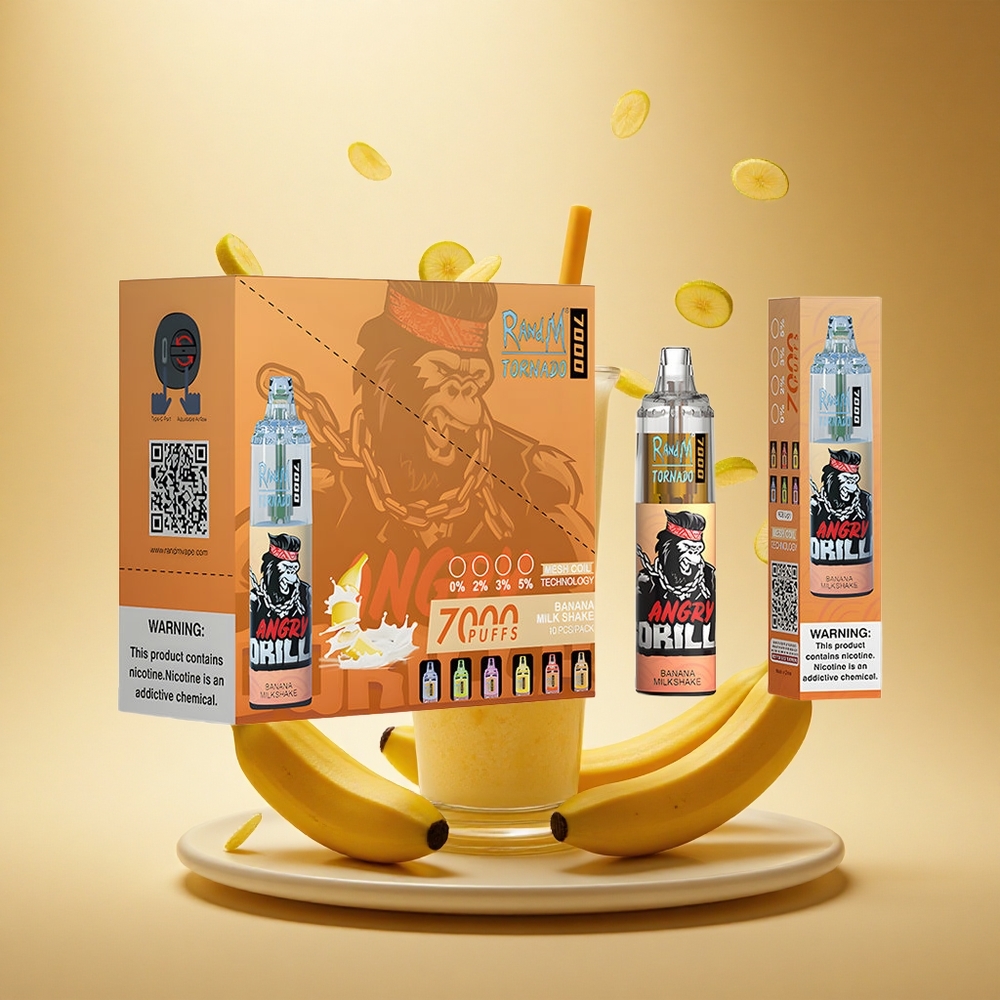 RandM Fumot Tornado 7000 Puffs Bananaso Kokteilis su Tinkleliniu Apviju ir Oro Reguliavimu