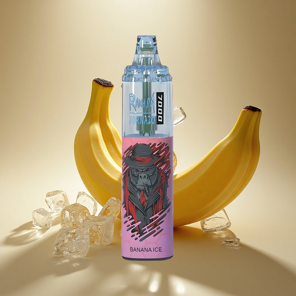 RandM Fumot Tornado 7000 Puffs Banano Ledas 14ML Tinklas Oro Reguliavimas