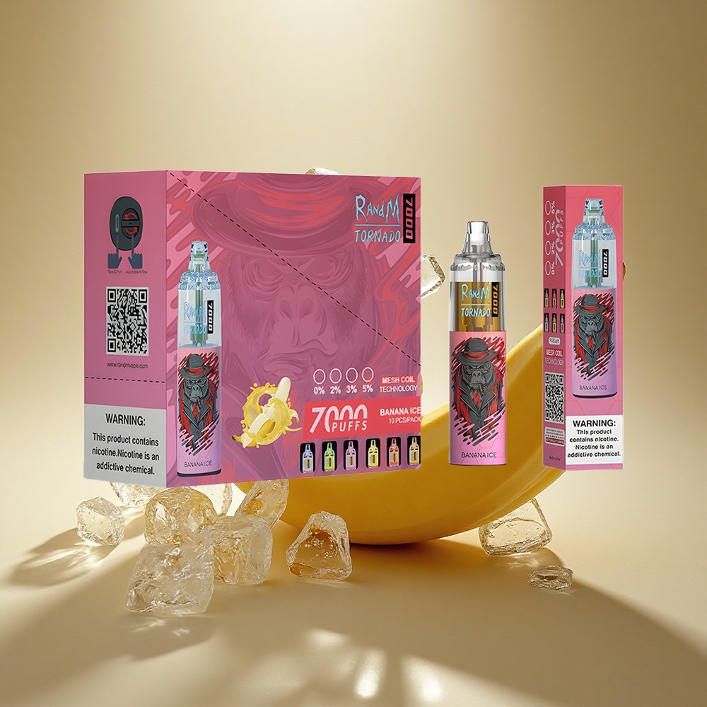 RandM Fumot Tornado 7000 Puffs Banano Ledas 14ML Tinklas Oro Reguliavimas