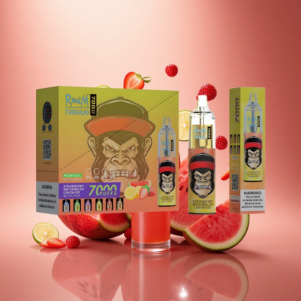 RandM Fumot Tornado 7000 Puffs Braškių Arbūzo Limonadas su Tinklo Apvija ir Oro Reguliavimu