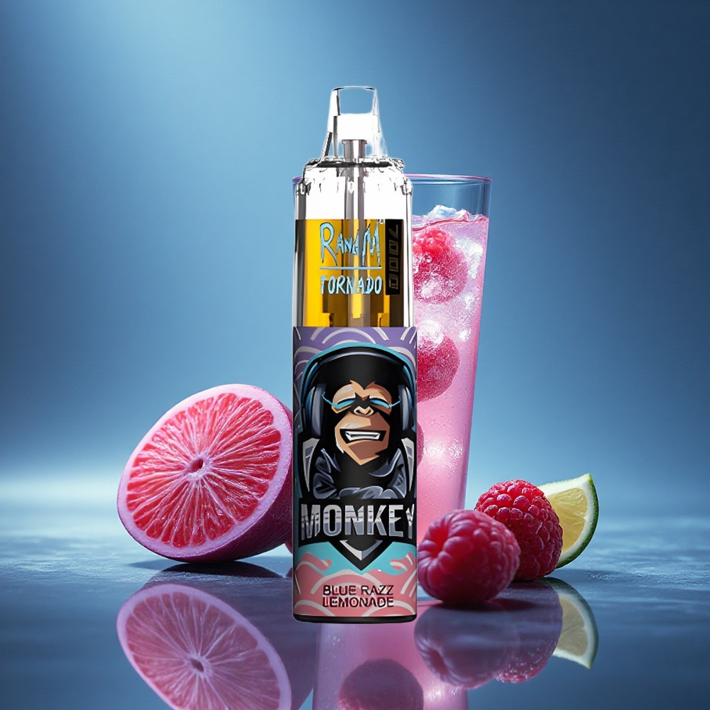 RandM Fumot Tornado 7000 Puffs Mėlynoji Avietinė Limonadė su Tinkleliniu Apviju ir 850 MAH