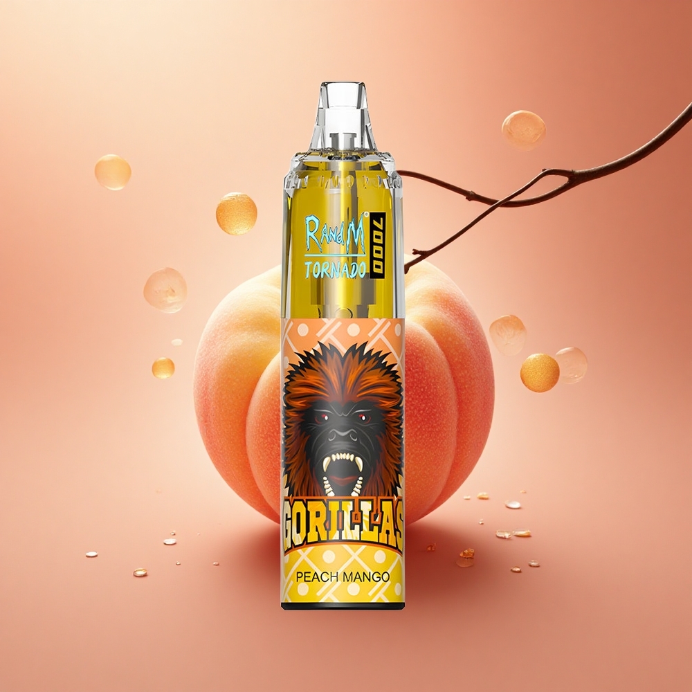 RandM Fumot Tornado 7000 Puffs Persikas Mango Tipo-C Tinkleliai