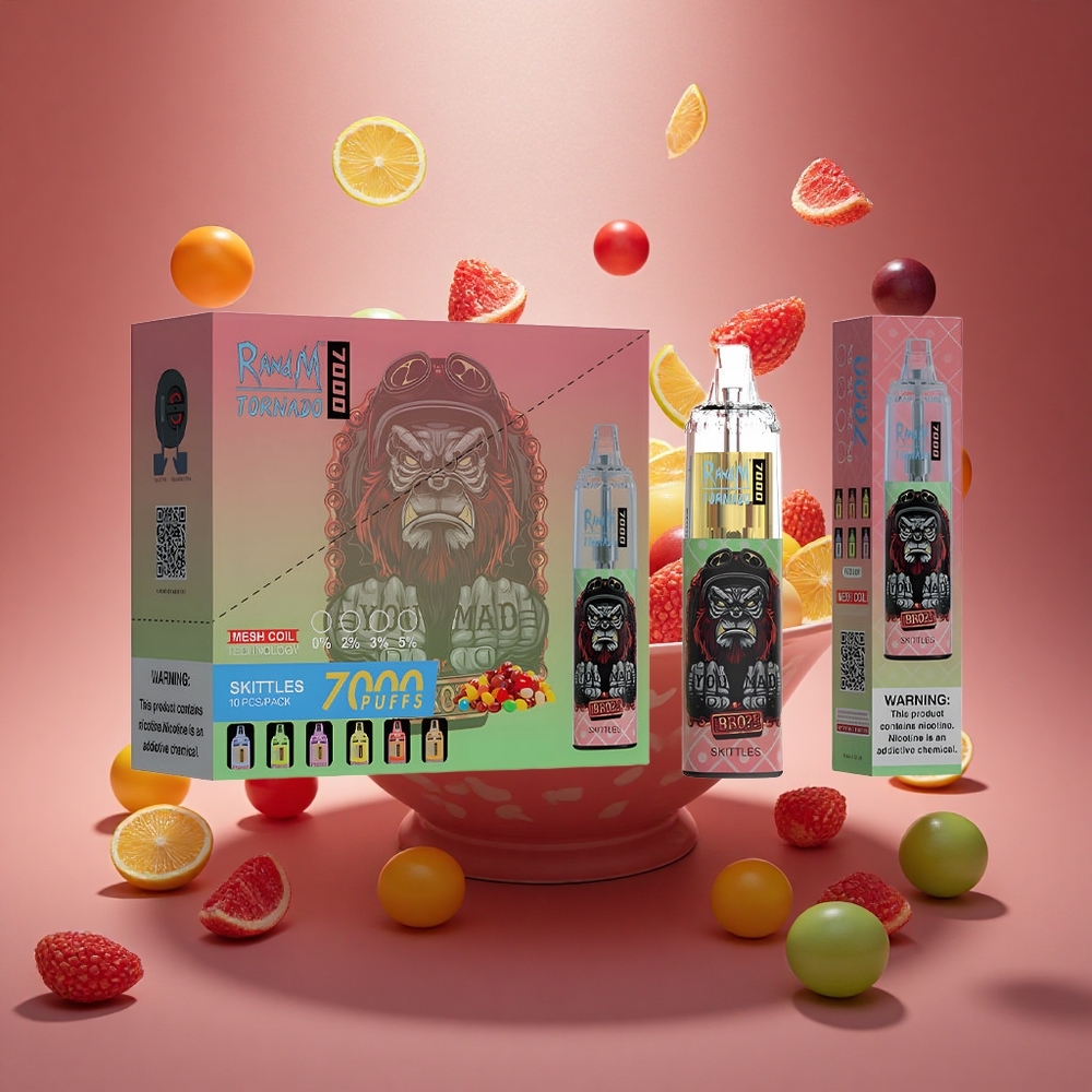 RandM Fumot Tornado 7000 Puffs Skittlų Tinklelis 7000 Tipo-C Oro Reguliavimas