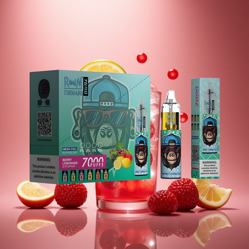 RandM Fumot Tornado 7000 Puffs Uogų Limonadas su Tinklelinė Apvija ir Oro Reguliavimu