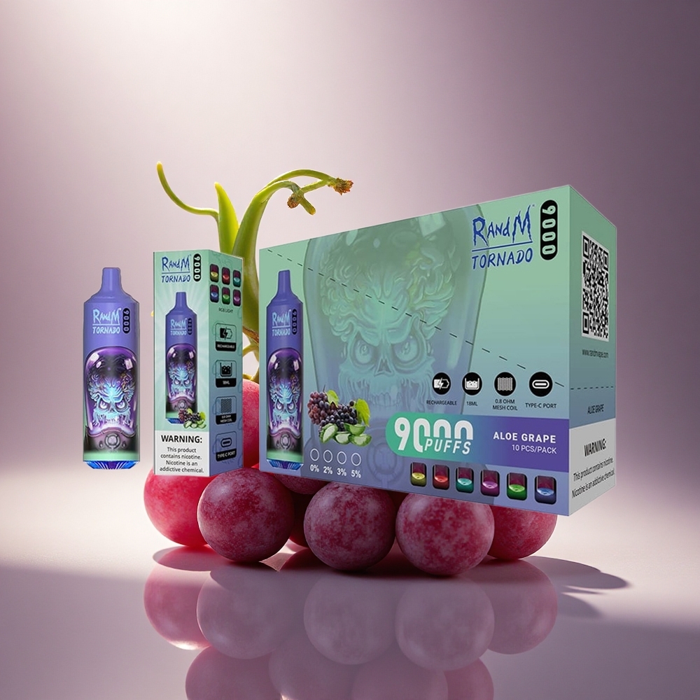 RandM Fumot Tornado 9000 Puffs Aloe Vynuogės Tinklelinė Ritė RGB Ekranas