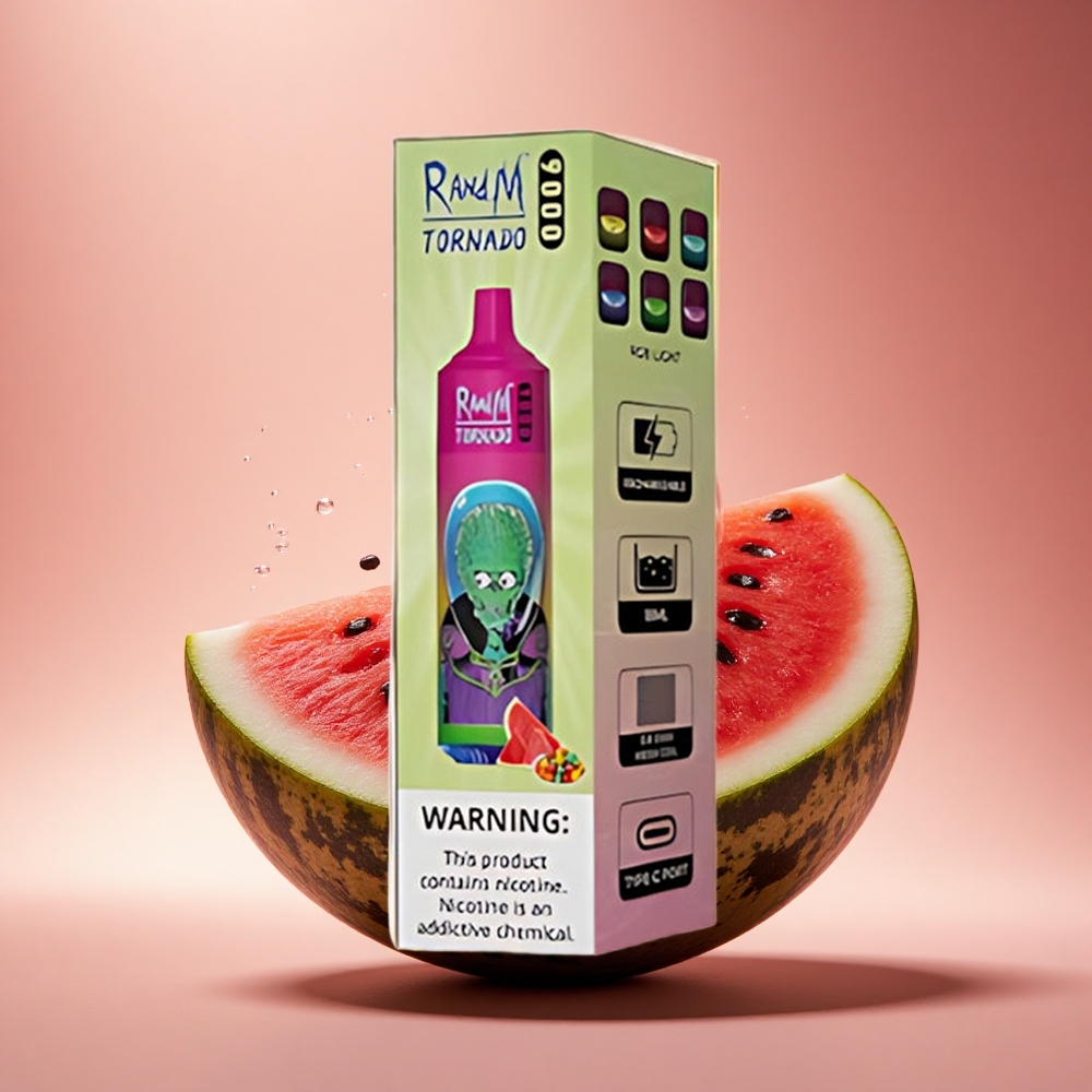 RandM Fumot Tornado 9000 Puffs Arbūzas Burbulų Guma 9000 Dūmai 18 mL Tinklelinė Apvija RGB Ekranas