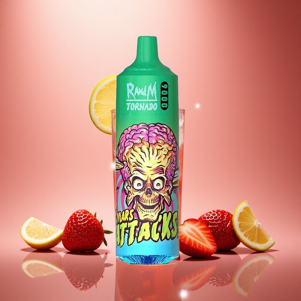 RandM Fumot Tornado 9000 Puffs Braškių Limonadas su 850 mAh ir Tinklelio Apvija