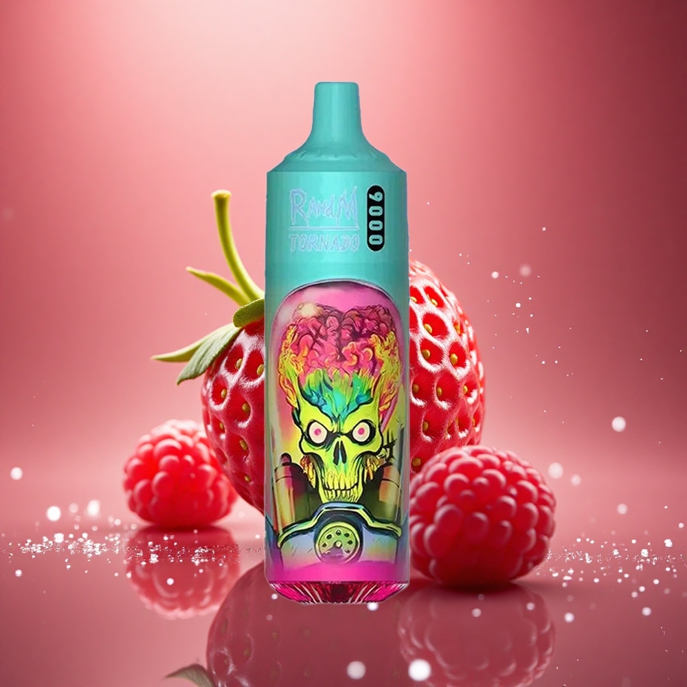 RandM Fumot Tornado 9000 Puffs Braškinė Avietė 18 ml Tinklelinis Ritinėlis RGB Ekranas