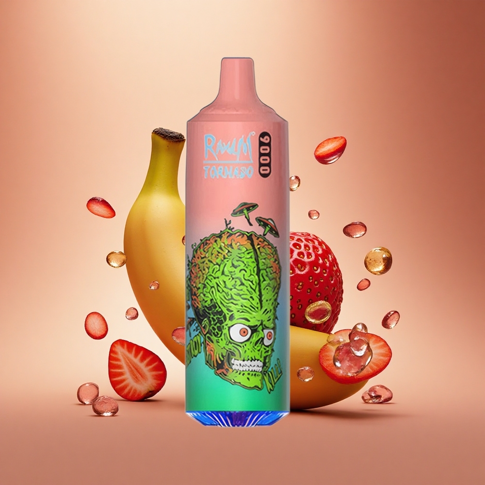 RandM Fumot Tornado 9000 Puffs Braškinių Bananų Tinklelinė Ritė RGB Ekranas