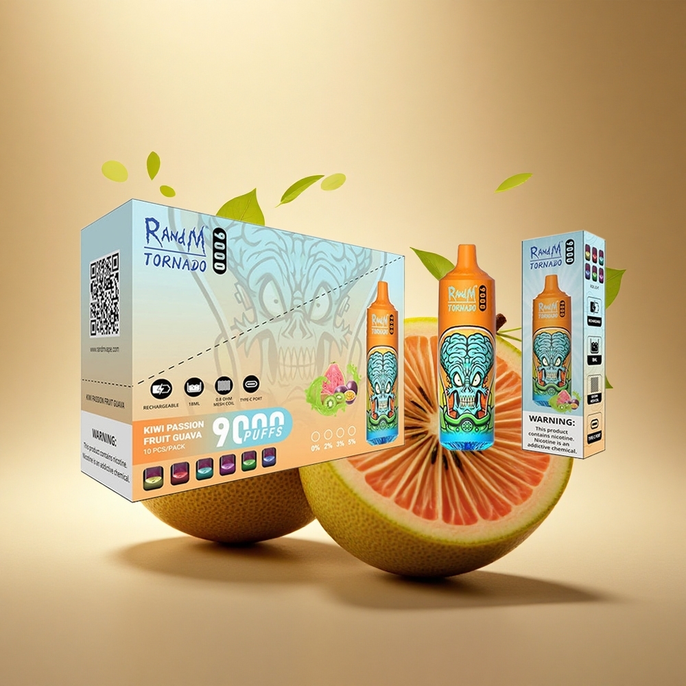 RandM Fumot Tornado 9000 Puffs Kiwi Pasiflora Gvajava su Tinklelio Apvija ir RGB Ekranu