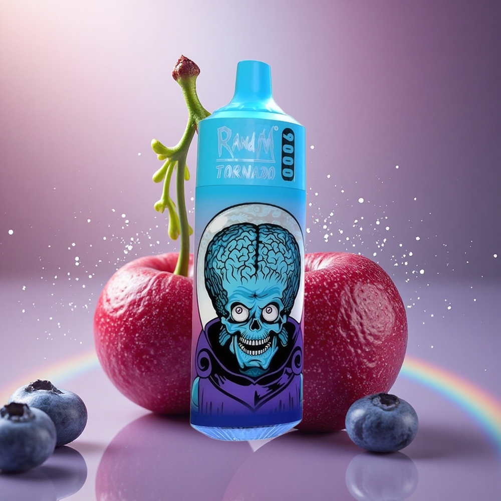 RandM Fumot Tornado 9000 Puffs Mėlynųjų Braškių Spanguolių Tinklelinė Ritė RGB Ekranas
