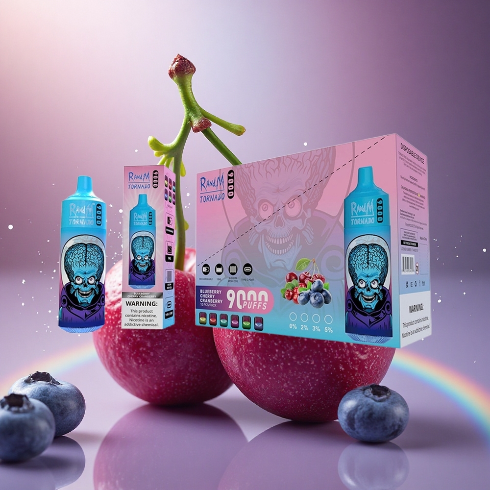 RandM Fumot Tornado 9000 Puffs Mėlynųjų Braškių Spanguolių Tinklelinė Ritė RGB Ekranas