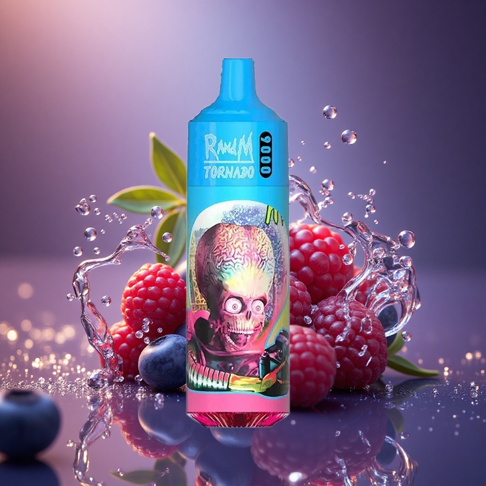 RandM Fumot Tornado 9000 Puffs Mėlynųjų gervuogių rūgštus avietės su tinklelio ritė ir RGB ekranu