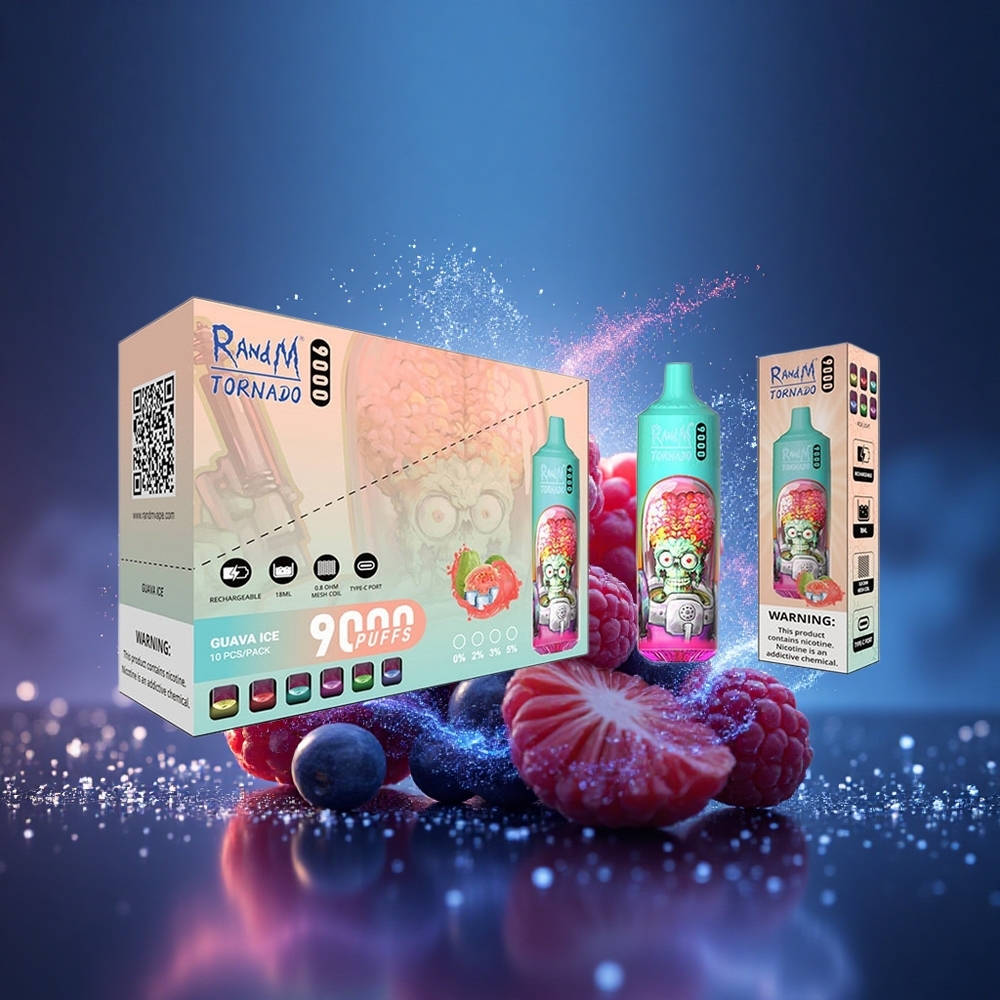 RandM Fumot Tornado 9000 Puffs Mėlyna Rūgščioji Avietė su Tinklelinė Ritė ir RGB Ekranu