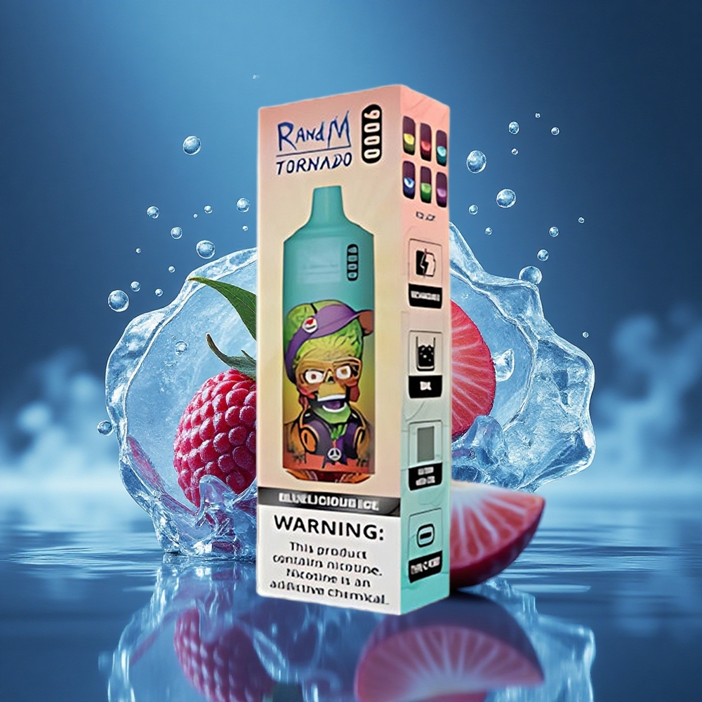 RandM Fumot Tornado 9000 Puffs Mėlynasis Skonis Ledas su Tinklelinė Apvija ir 54 Skoniai