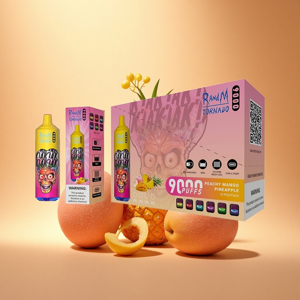 RandM Fumot Tornado 9000 Puffs Persikių Mango Ananasų Tinklelinė Ritė RGB Ekranas