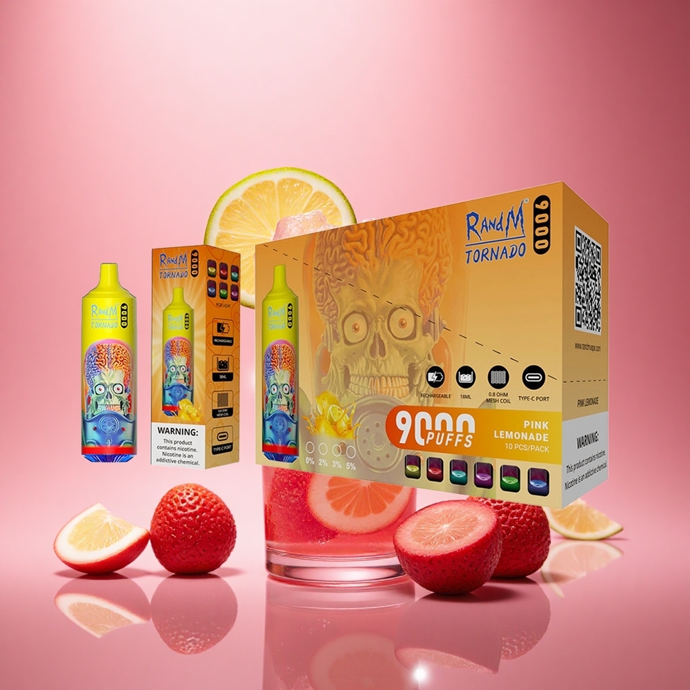 RandM Fumot Tornado 9000 Puffs Rožinis Limonadas su Tinkleliniu Apviju ir RGB Ekranu