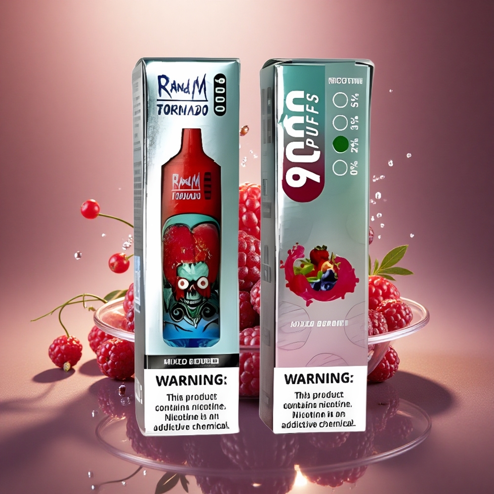 RandM Fumot Tornado 9000 Puffs Uogų Mišinys su 18 mL Skysčio ir Tinklelinė Apvija