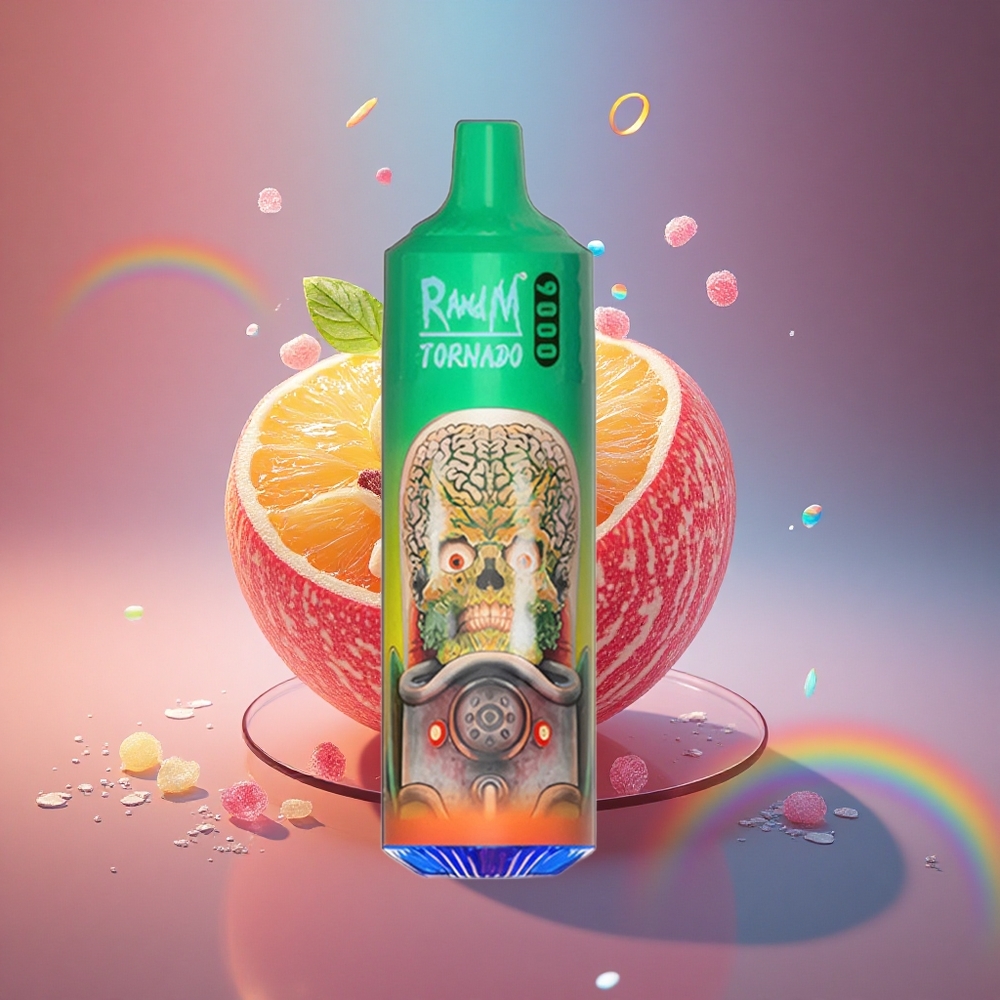 RandM Fumot Tornado 9000 Puffs Vaivorykštės Saldainiai 850 mAh Tinklelinė Ritė RGB Ekranas