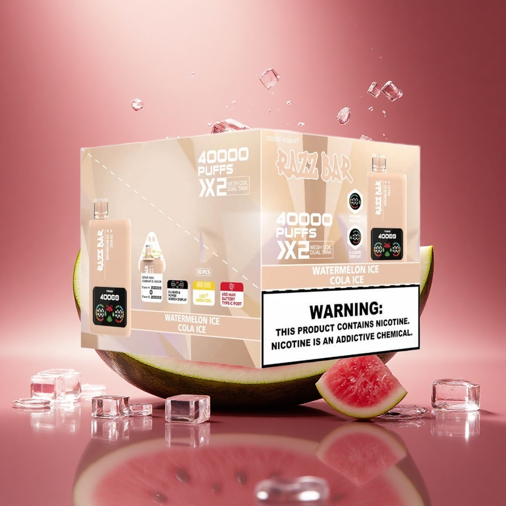 Razz Bar 40000 Puffs Arbūzinis Ledas - Kola Ledas su Tipo-C Juosta ir Dviguba Tinklelio Apvija