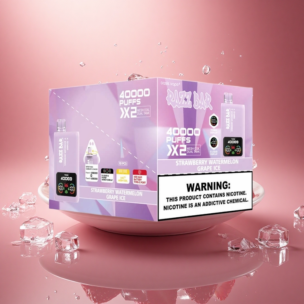 Razz Bar 40000 Puffs Braškų Arbūzas - Vynuogių Ledas su Tipo-C Įkrovimu ir Tinklelio Apvija