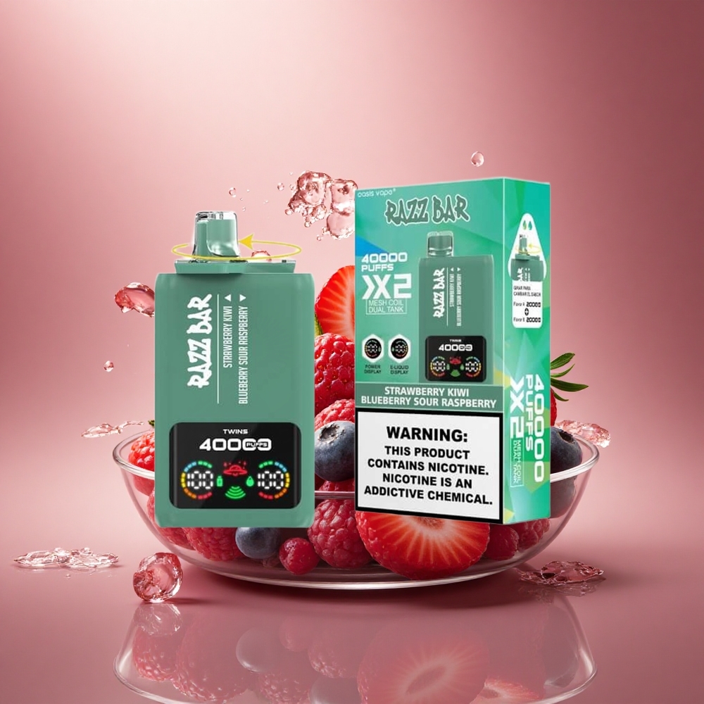 Razz Bar 40000 Puffs Braškių Kiwi - Mėlynųjų Agurkų Rūgščiosios Avietės su Ekranu ir Dvigubu Tinklo Šerdes