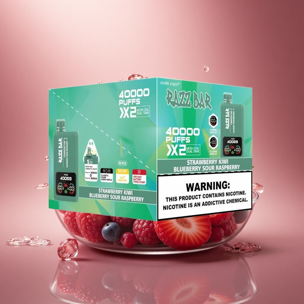 Razz Bar 40000 Puffs Braškių Kiwi - Mėlynųjų Agurkų Rūgščiosios Avietės su Ekranu ir Dvigubu Tinklo Šerdes