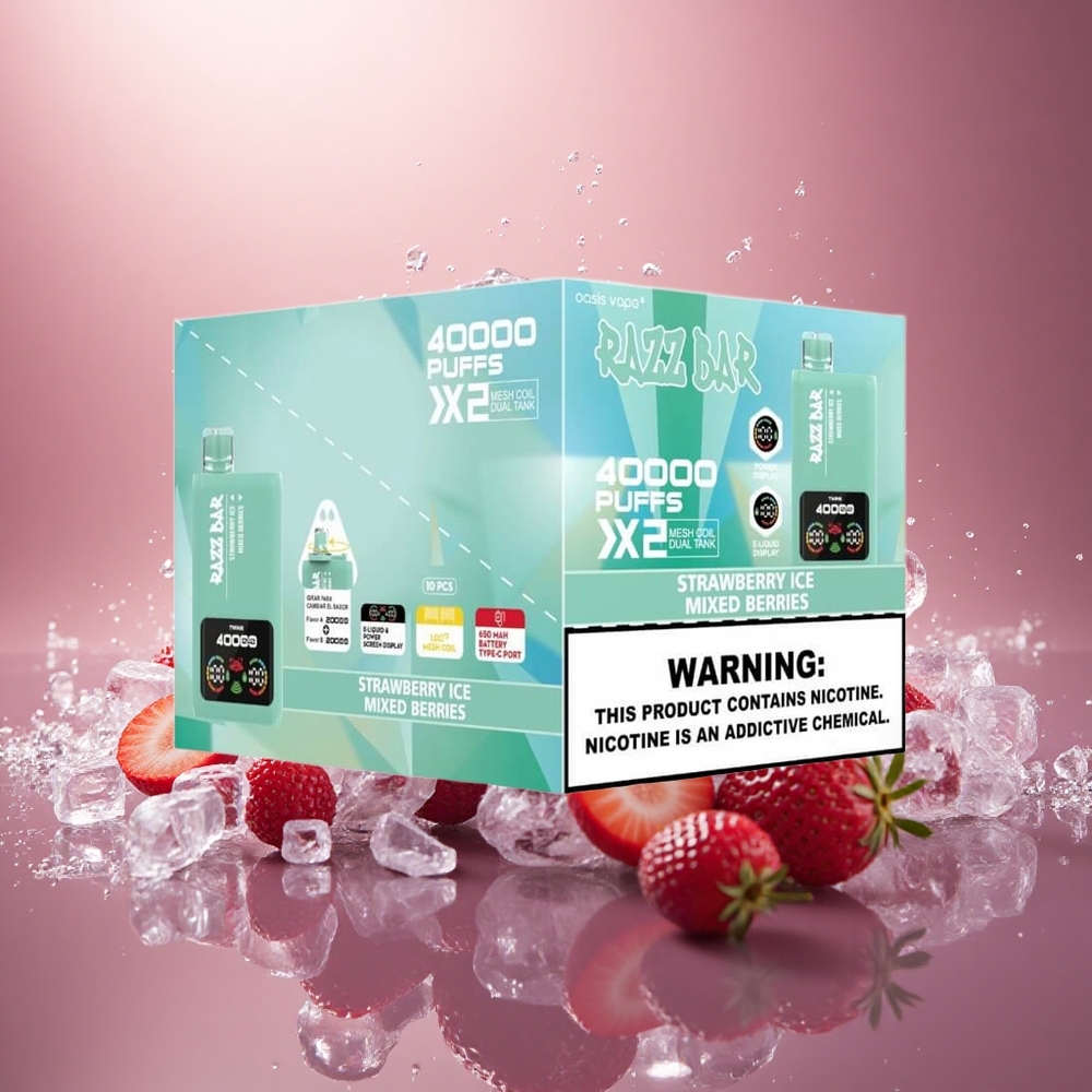 Razz Bar 40000 Puffs Braškių Uogų Ledas - 2x1.0Ohm Tinklelio Ritė, Tipo-C