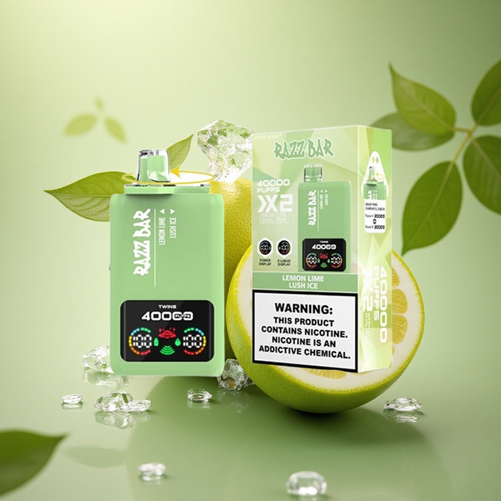 Razz Bar 40000 Puffs Citrinų Žaliai - Švelnus Ledas su Dviguba Tinklelio Apvija ir Tipo-C Užtaisymu