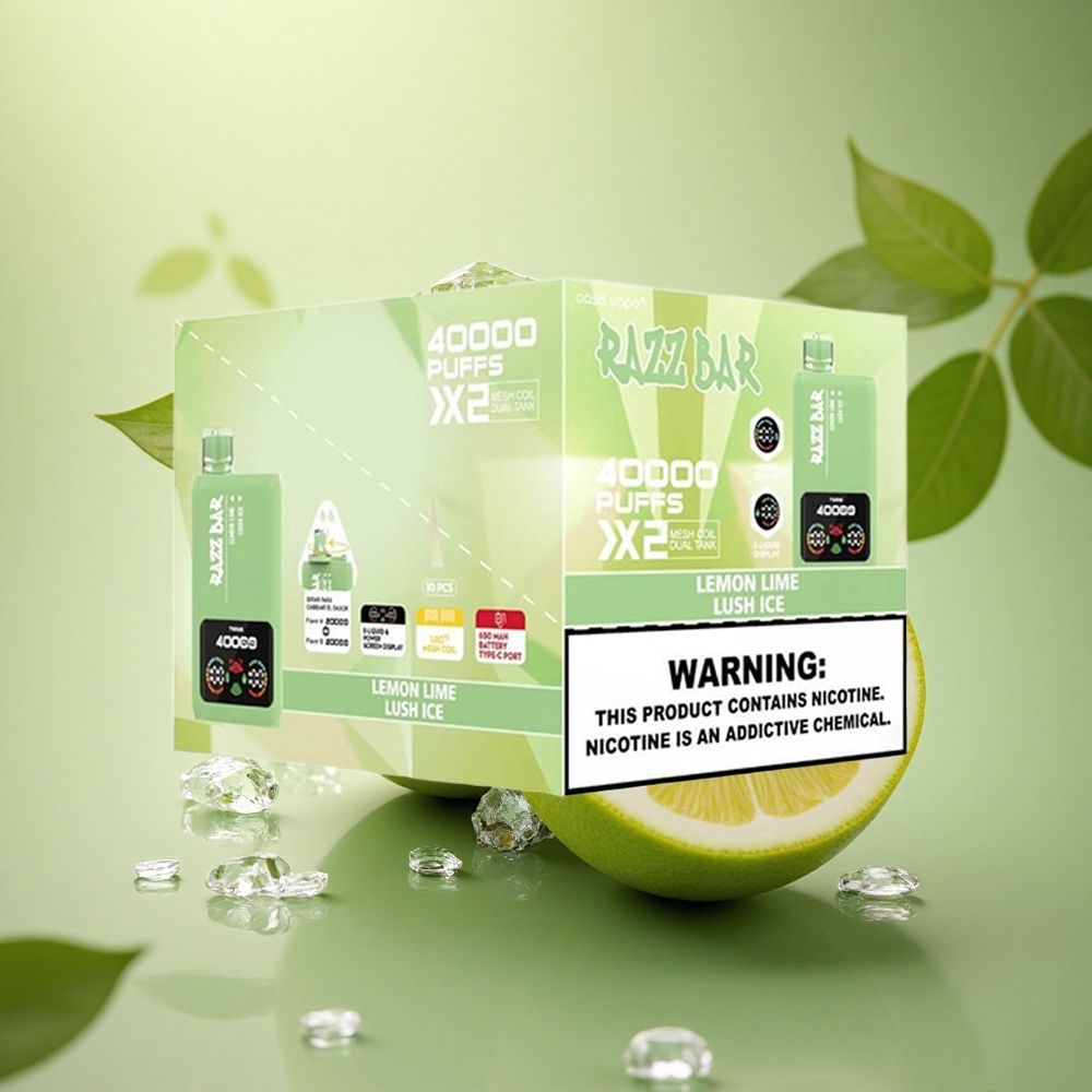 Razz Bar 40000 Puffs Citrinų Žaliai - Švelnus Ledas su Dviguba Tinklelio Apvija ir Tipo-C Užtaisymu