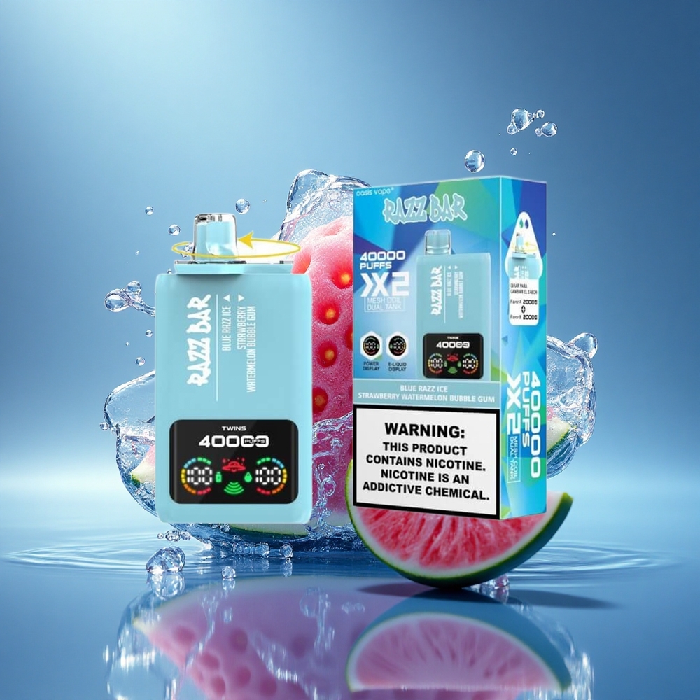 Razz Bar 40000 Puffs Mėlynų Aviečių Ledas-Kaštoninis Arbūzas Tirščių Guma su Dviguba Tinklelio Apvija