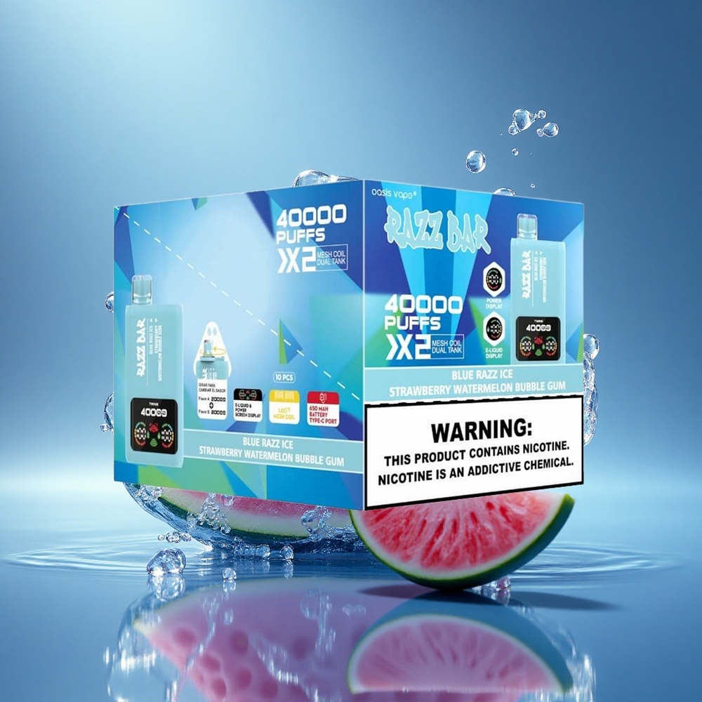 Razz Bar 40000 Puffs Mėlynų Aviečių Ledas-Kaštoninis Arbūzas Tirščių Guma su Dviguba Tinklelio Apvija