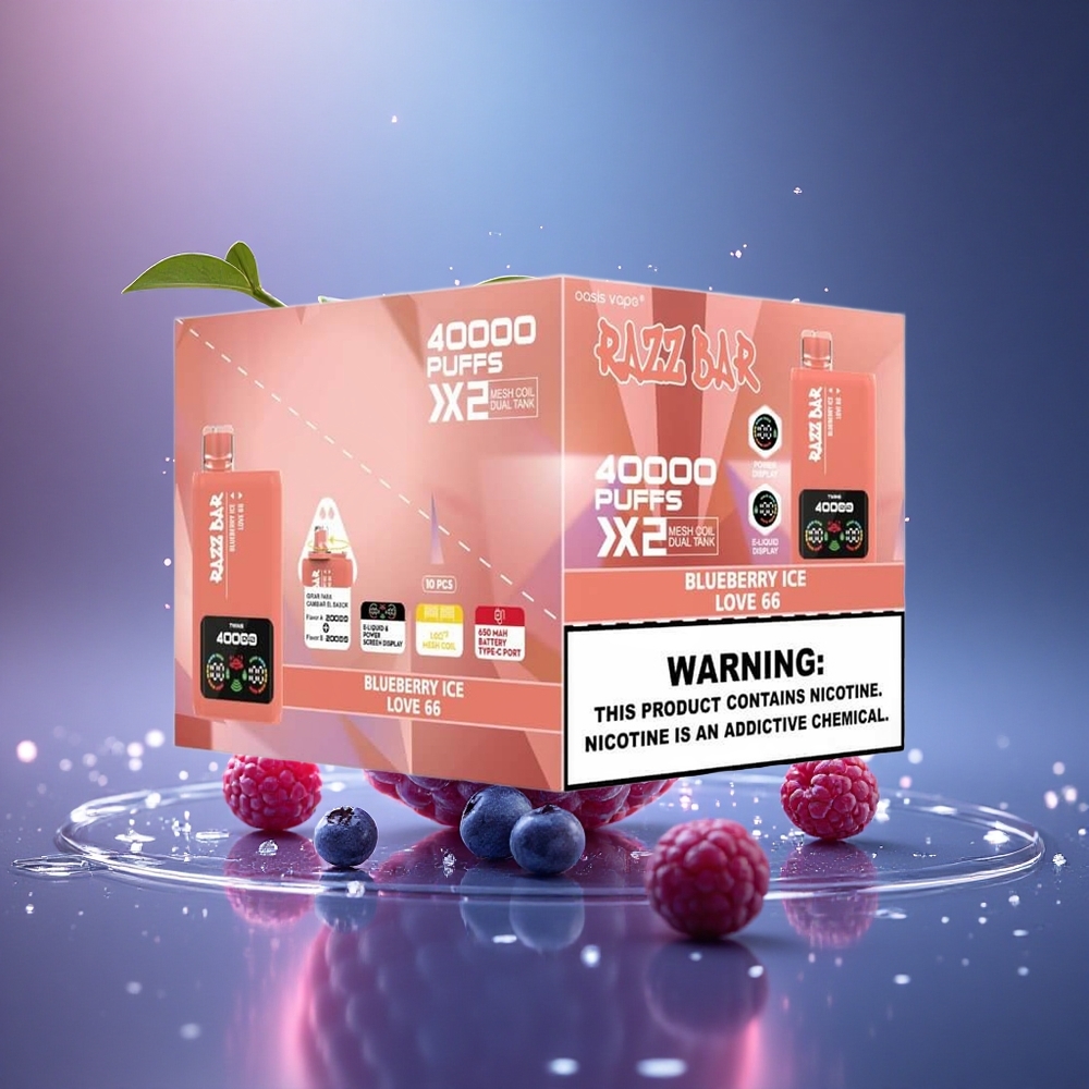 Razz Bar 40000 Puffs Mėlynųjų Uogų Ledas - Meilė 66, 2% Nikotino, Tipo-C