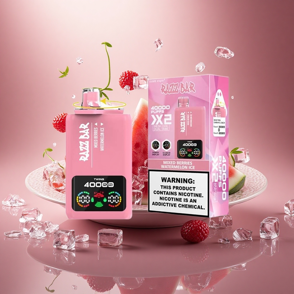 Razz Bar 40000 Puffs Mišrios Uogos - Arbūzo Ledas su 1.0Ohm 2 Tinklelio Ritė ir Tipo-C Užtaisymu