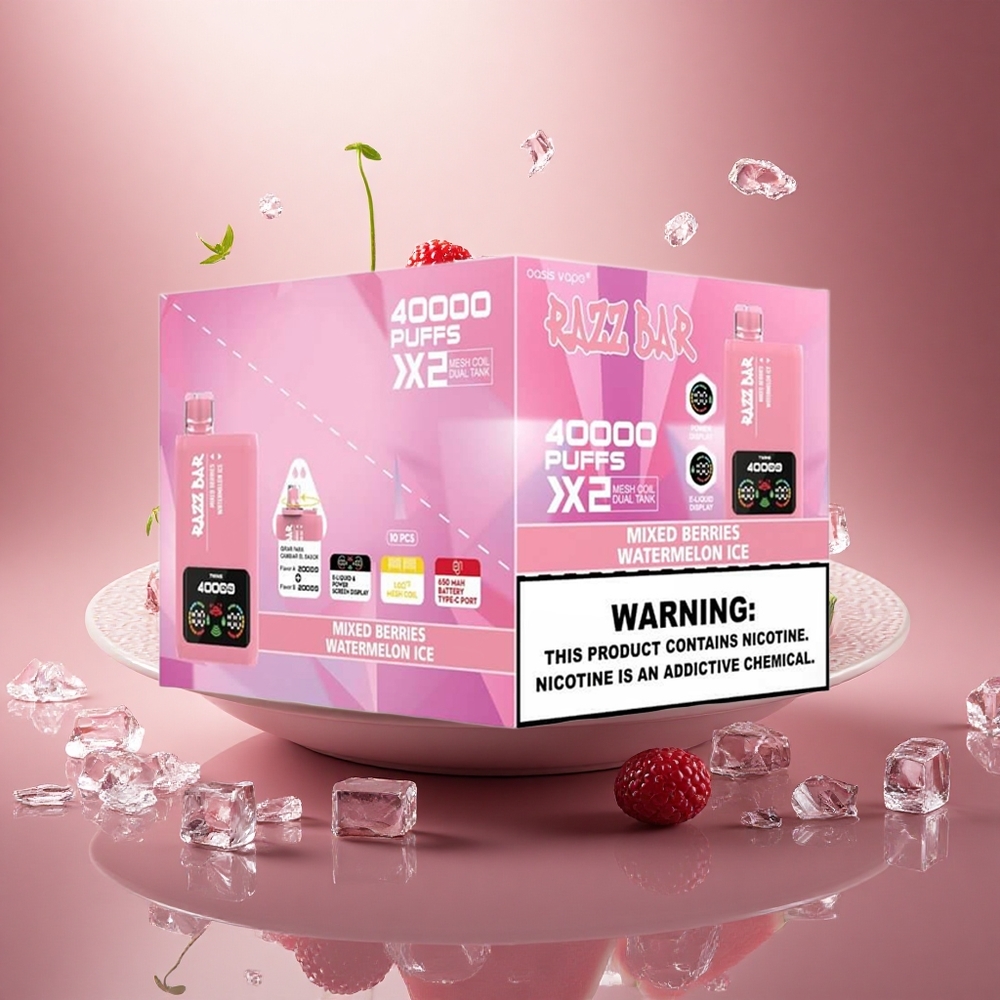Razz Bar 40000 Puffs Mišrios Uogos - Arbūzo Ledas su 1.0Ohm 2 Tinklelio Ritė ir Tipo-C Užtaisymu