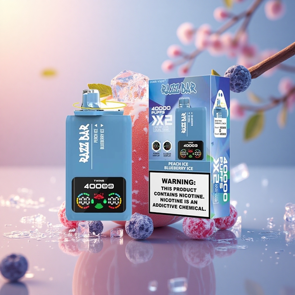 Razz Bar 40000 Puffs Persikas ir Mėlynė - Tipo C Ekranas 5%