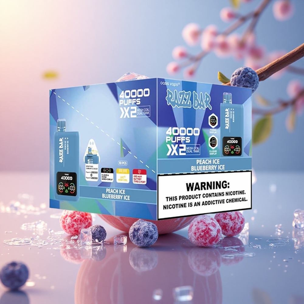 Razz Bar 40000 Puffs Persikas ir Mėlynė - Tipo C Ekranas 5%