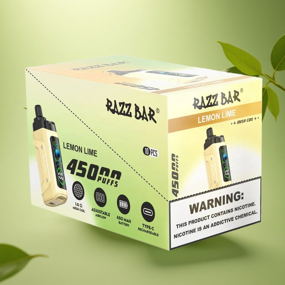 Razz Bar 45000 Puffs Citrinų Lime su Tinklelio Ritinėliu ir Reguliuojamu Oro Srautu