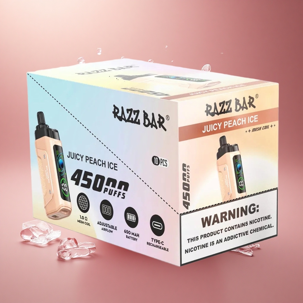 Razz Bar 45000 Puffs Sultingas Persikas su Tinklo Apvija ir Reguliuojamu Oro Srautu