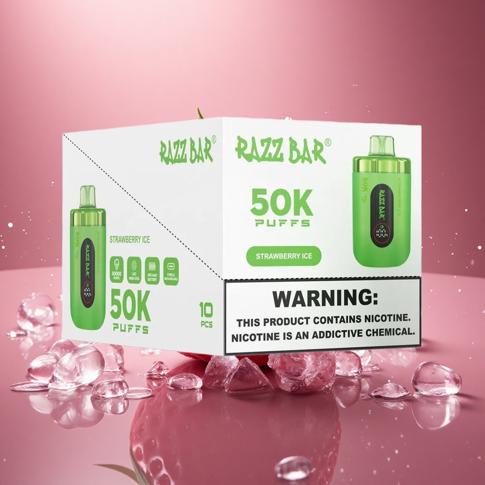 Razz Bar 50K Puffs Braškinių Ledų 1.0 Ohm Tinklinis Apvyniotukas Tipo-C