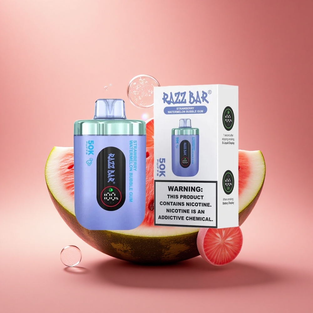 Razz Bar 50K Puffs Braškinis Arbūzas Burbuliuotoji Guma Tipo C Pakrovimas 2% Nikotino