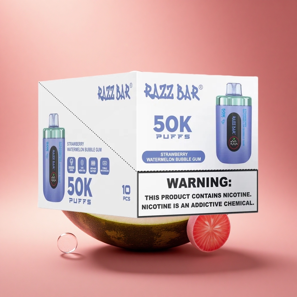 Razz Bar 50K Puffs Braškinis Arbūzas Burbuliuotoji Guma Tipo C Pakrovimas 2% Nikotino