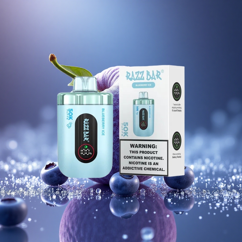 Razz Bar 50K Puffs Mėlynųjų serbentų ledai su 1.0 Ohm tinkleliu