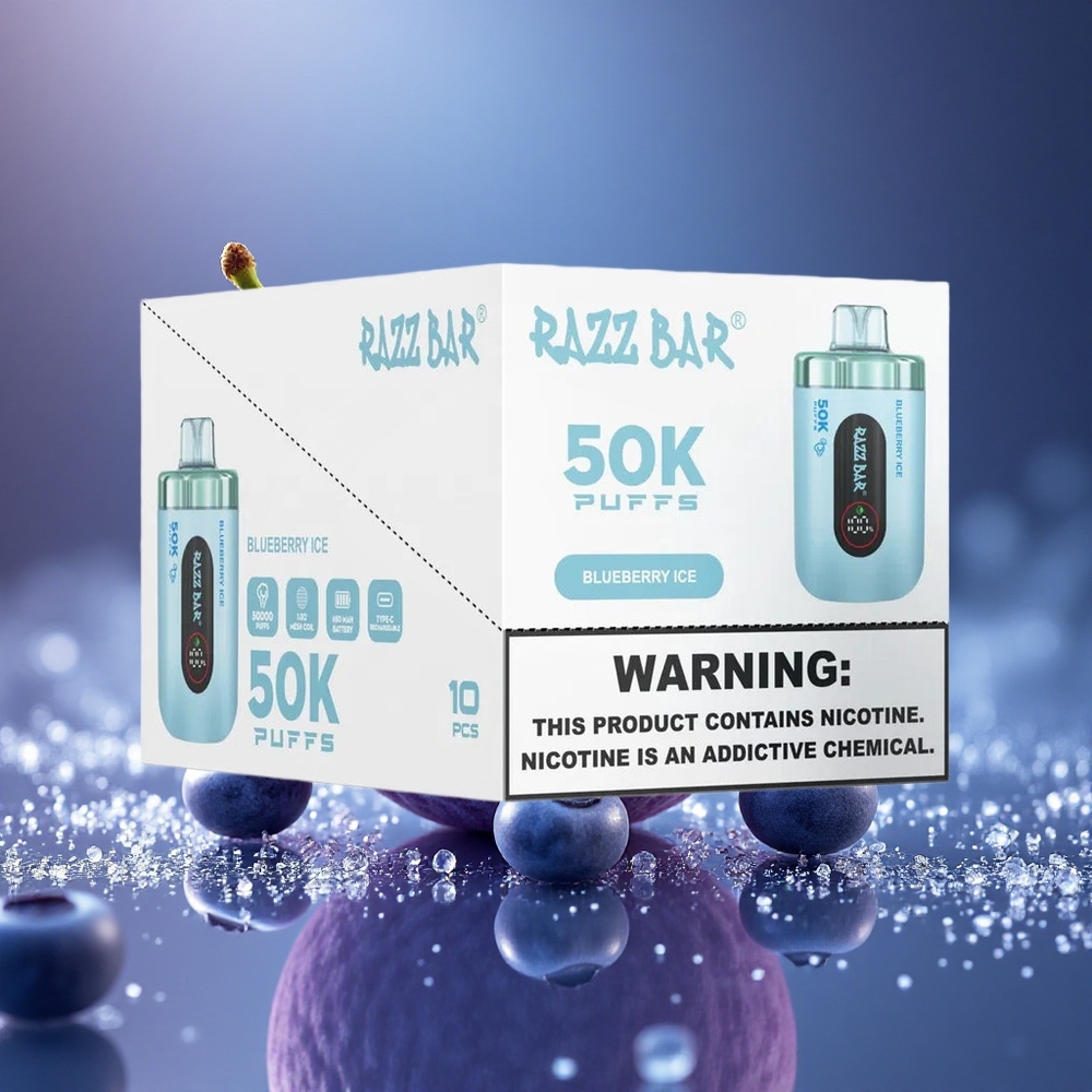 Razz Bar 50K Puffs Mėlynųjų serbentų ledai su 1.0 Ohm tinkleliu