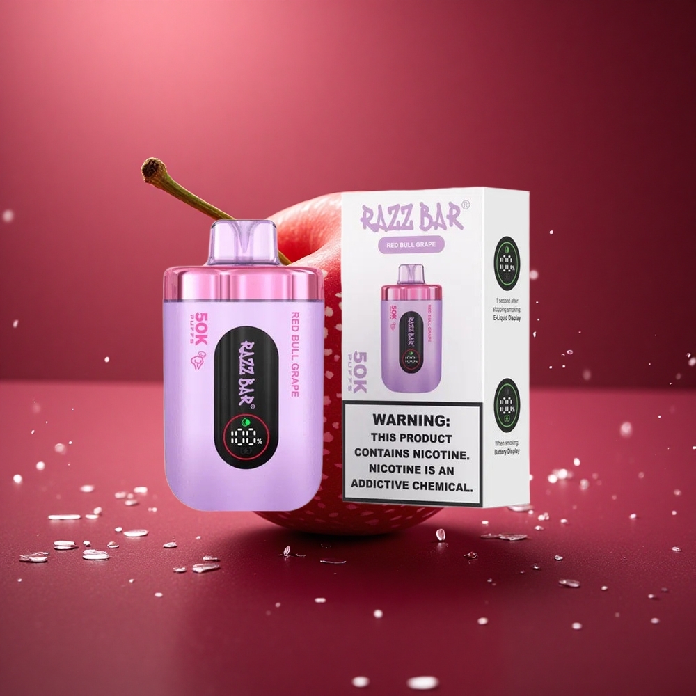 Razz Bar 50K Puffs Raudonoji Jautiena Vynuogė 1.0 Ohm Tinklas 650 mAh