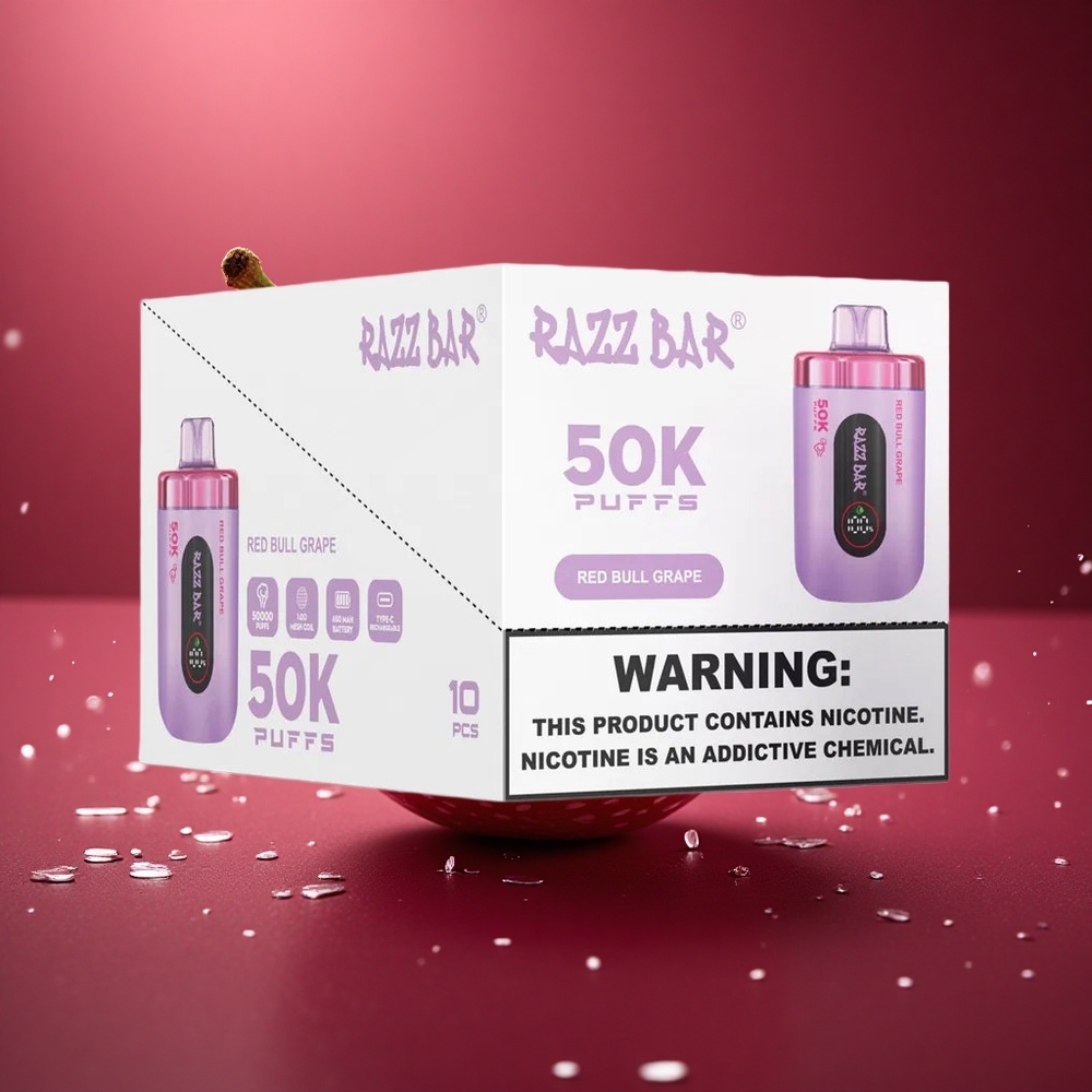 Razz Bar 50K Puffs Raudonoji Jautiena Vynuogė 1.0 Ohm Tinklas 650 mAh